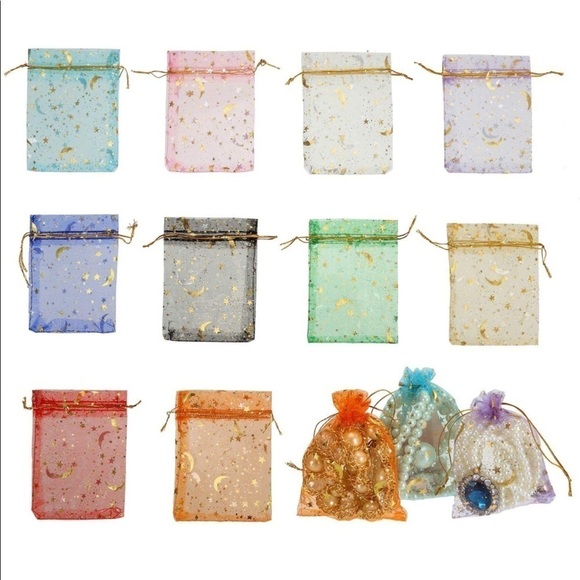 SHEER ORGANZA BAG GOLD FOIL CELESTIAL 20CT- 3.5 x 4.7 inch - Picture 2 of 3